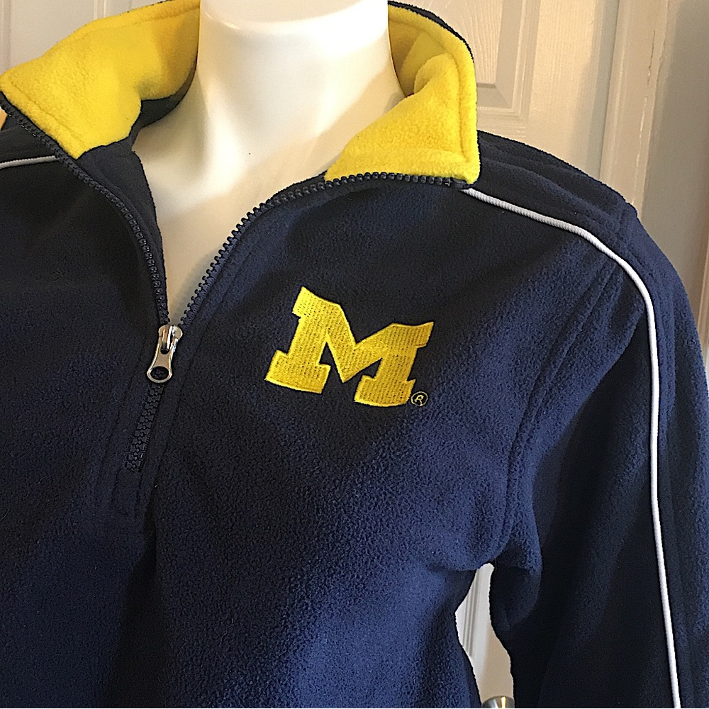 Vintage 90s University of Michigan UofM Wolverines Fleece Pullover Qtr Zip EUC